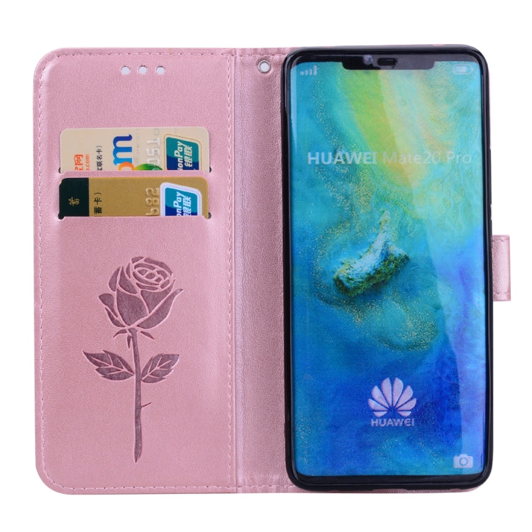 Rose Embossed Horizontal Flip PU Leather Case for Huawei Mate 20 Pro, with Holder & Card Slots & Wallet