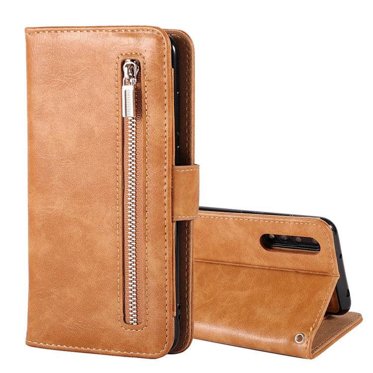 Crazy Horse Texture Horizontal Flip Detachable Zipper Leather Case for Huawei P20, with Card Slot & & Wallet & Photo Frame & Lanyard