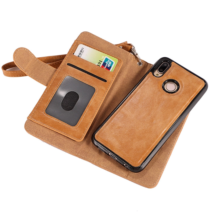 Crazy Horse Texture Horizontal Flip Detachable Zipper Leather Case for Huawei P20 Lite / Nova 3e, with Card Slot & & Wallet & Photo Frame & Lanyard