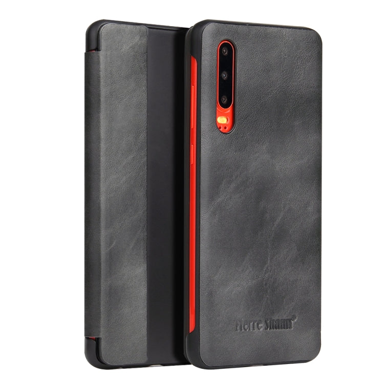 Fierre Shann Crazy Horse Texture Horizontal Flip PU Leather Case for Huawei P30, with Smart View Window & Sleep Wake-up Function