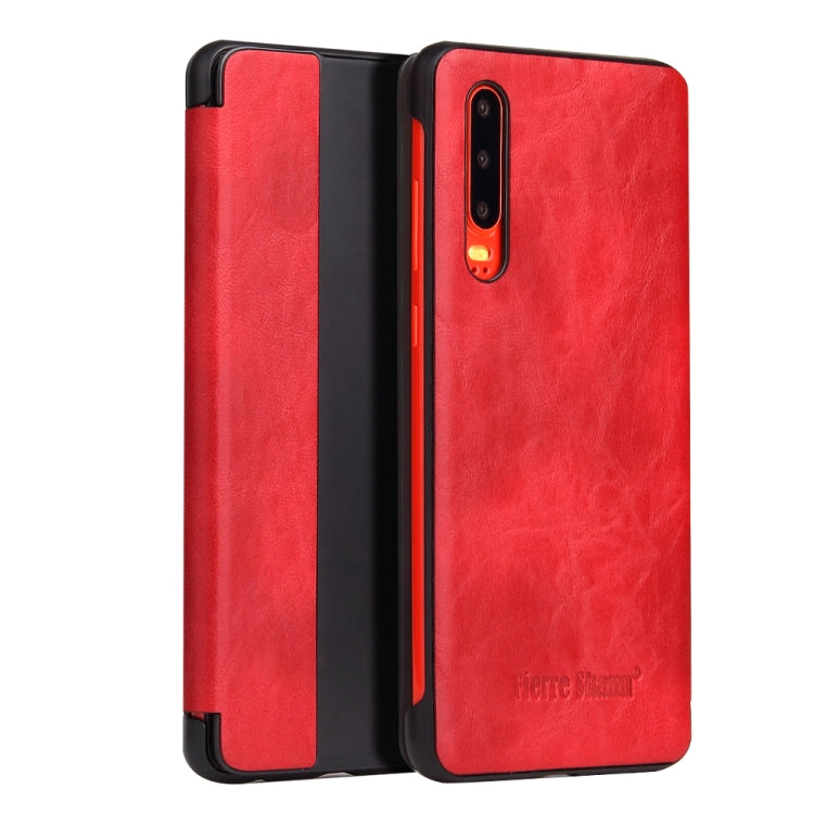 Fierre Shann Crazy Horse Texture Horizontal Flip PU Leather Case for Huawei P30, with Smart View Window & Sleep Wake-up Function