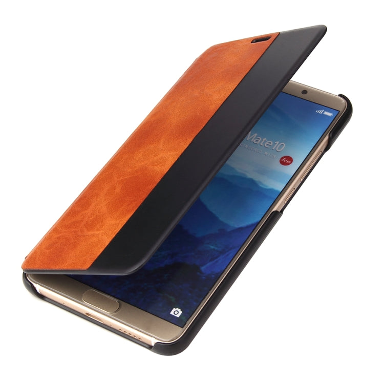 Fierre Shann Crazy Horse Texture Horizontal Flip PU Leather Case for Huawei Mate 10, with Smart View Window & Sleep Wake-up Function