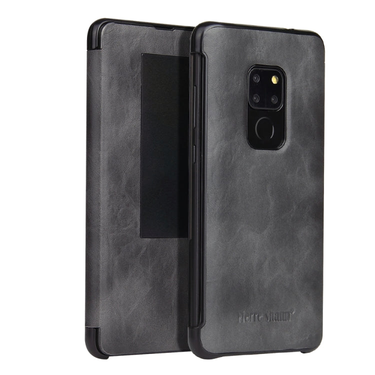 Fierre Shann Crazy Horse Texture Horizontal Flip PU Leather Case for Huawei Mate 20, with Smart View Window & Sleep Wake-up Function