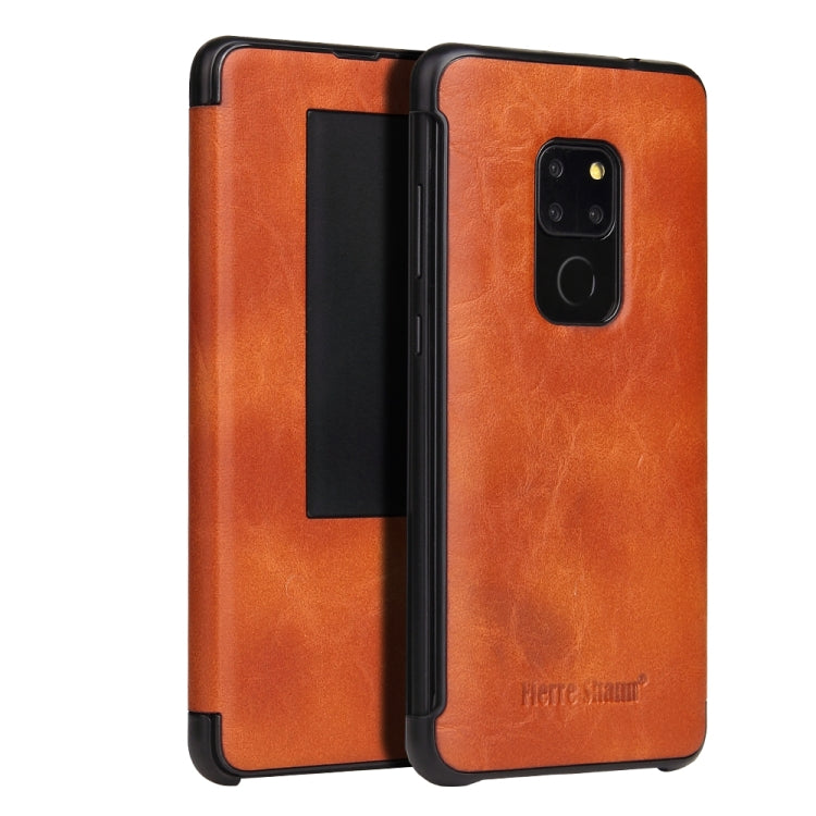 Fierre Shann Crazy Horse Texture Horizontal Flip PU Leather Case for Huawei Mate 20, with Smart View Window & Sleep Wake-up Function
