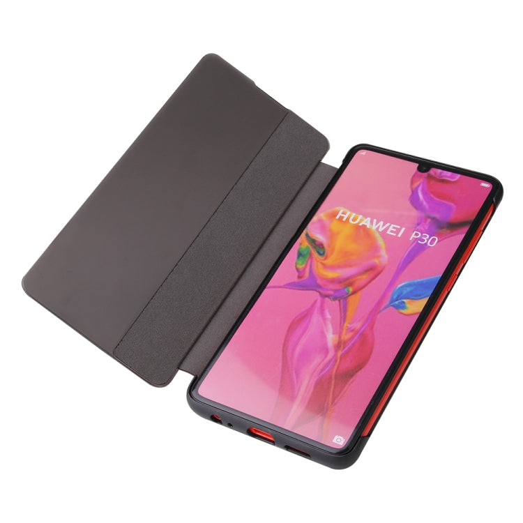 Fierre Shann Crazy Horse Texture Horizontal Flip PU Leather Case for Huawei P30 Pro, with Smart View Window & Sleep Wake-up Function