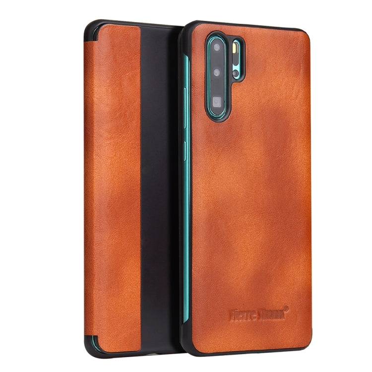 Fierre Shann Crazy Horse Texture Horizontal Flip PU Leather Case for Huawei P30 Pro, with Smart View Window & Sleep Wake-up Function