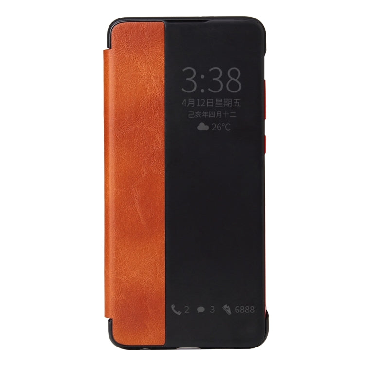 Fierre Shann Crazy Horse Texture Horizontal Flip PU Leather Case for Huawei P30 Pro, with Smart View Window & Sleep Wake-up Function