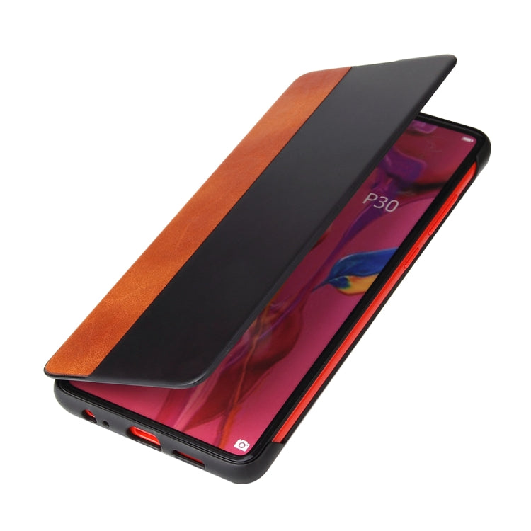 Fierre Shann Crazy Horse Texture Horizontal Flip PU Leather Case for Huawei P30 Pro, with Smart View Window & Sleep Wake-up Function