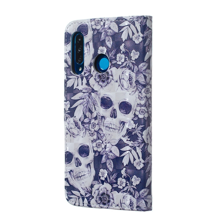 Skull and Flower Pattern 3D Horizontal Flip Leather Case for Huawei P30 Lite, with Holder & Card Slots & Photo Frame & Wallet