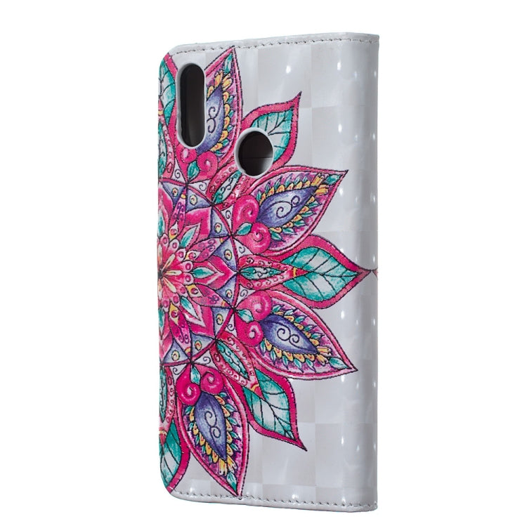 Half Flower Pattern 3D Horizontal Flip Leather Case for Huawei Y7 (2019), with Holder & Card Slots & Photo Frame & Wallet