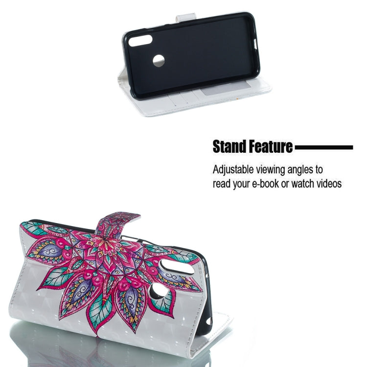 Half Flower Pattern 3D Horizontal Flip Leather Case for Huawei Y7 (2019), with Holder & Card Slots & Photo Frame & Wallet