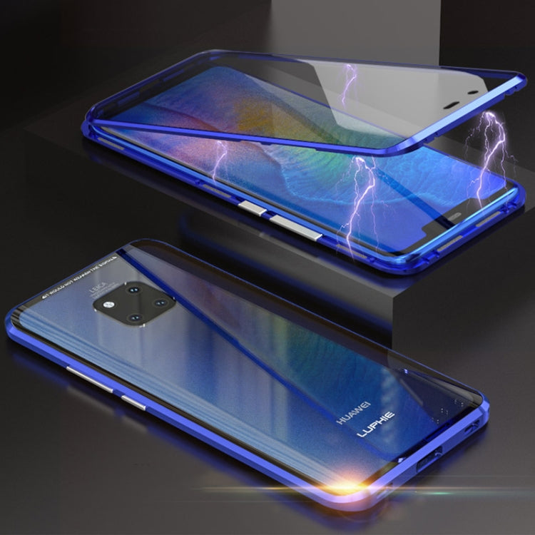 Ultra Slim Double Sides Magnetic Adsorption Angular Frame Tempered Glass Magnet Flip Case for Huawei Mate 20 Pro