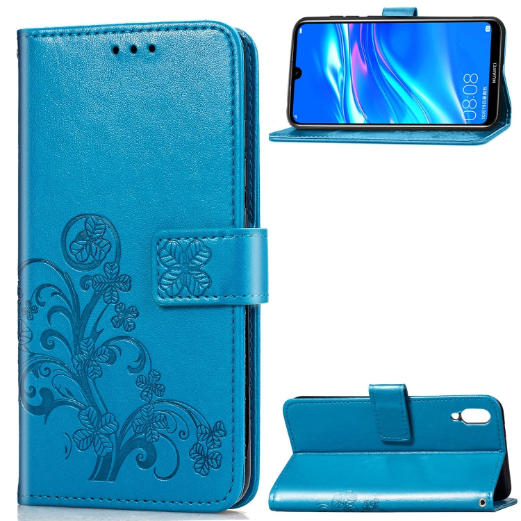 Lucky Clover Pressed Flowers Pattern Leather Case for Huawei Enjoy 9, with Holder & Card Slots & Wallet & Hand Strap