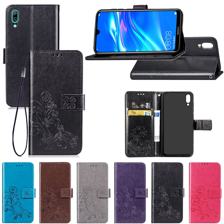 Lucky Clover Pressed Flowers Pattern Leather Case for Huawei Enjoy 9, with Holder & Card Slots & Wallet & Hand Strap