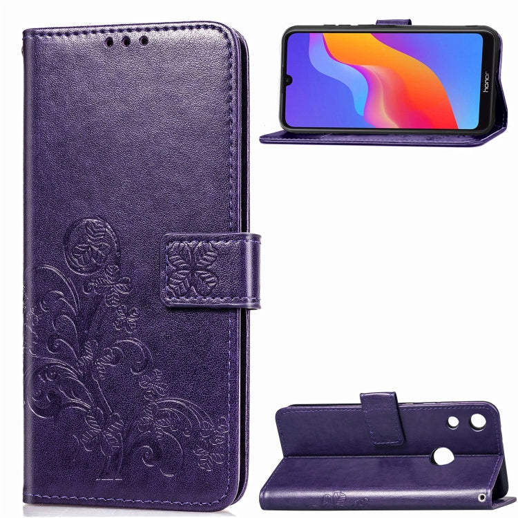 Lucky Clover Pressed Flowers Pattern Leather Case for Huawei Honor 8A, with Holder & Card Slots & Wallet & Hand Strap