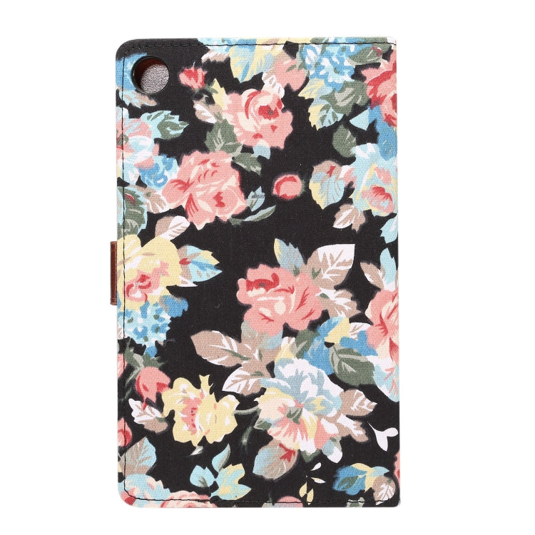 dibase for Huawei MediaPad M5 8.4 inch Flower Pattern Cloth Surface PU Leather Case with Holder & Card Slots & Wallet & Sleep / Wake-up Function(Black)