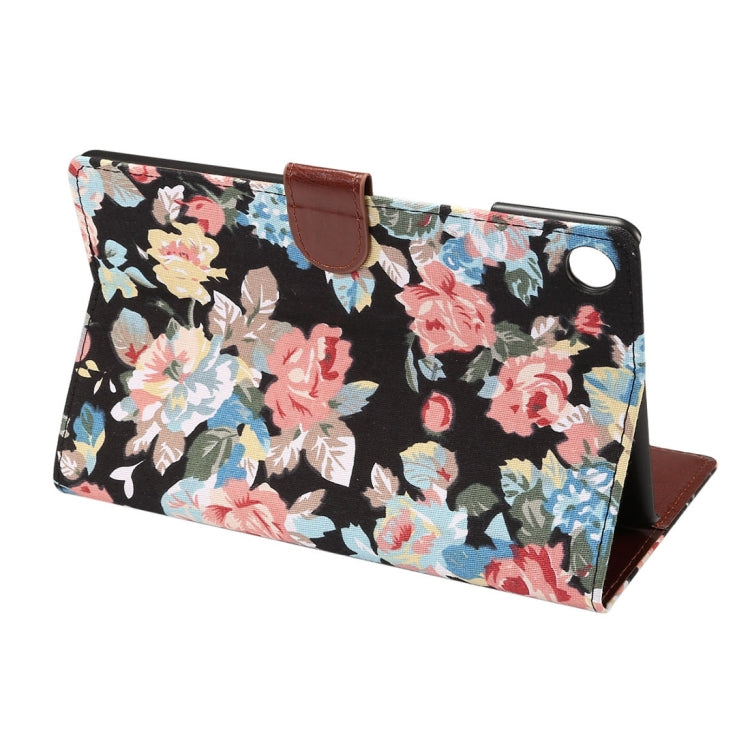 dibase for Huawei MediaPad M5 8.4 inch Flower Pattern Cloth Surface PU Leather Case with Holder & Card Slots & Wallet & Sleep / Wake-up Function(Black)