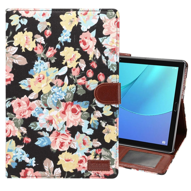 dibase for Huawei MediaPad M5 10.8 inch Flower Pattern Cloth Surface PU Leather Case with Holder & Card Slots & Wallet(Black)