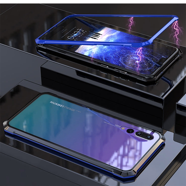 Ultra Slim Magnetic Adsorption Angular Frame Tempered Glass Magnet Flip Case for Huawei P20 Pro