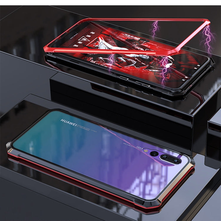 Ultra Slim Magnetic Adsorption Angular Frame Tempered Glass Magnet Flip Case for Huawei P20 Pro