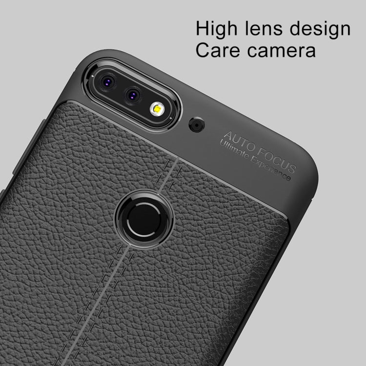 For Huawei Honor Play 7C Litchi Texture Soft TPU Protective Back Cover Case