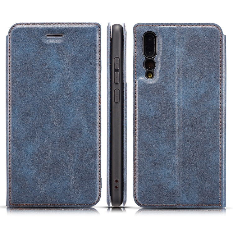 Retro Simple Ultra-thin Magnetic Horizontal Flip Leather Case for Huawei P20, with Holder & Card Slots & Lanyard
