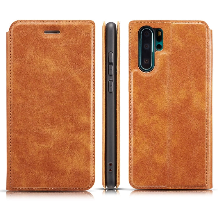 Retro Simple Ultra-thin Magnetic Horizontal Flip Leather Case for Huawei P30 Pro, with Holder & Card Slots & Lanyard
