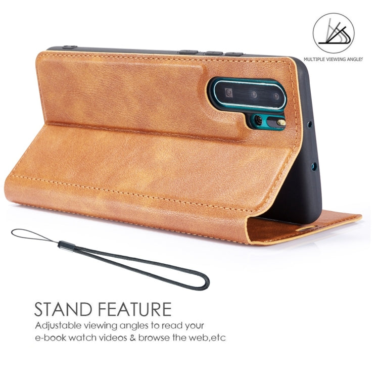 Retro Simple Ultra-thin Magnetic Horizontal Flip Leather Case for Huawei P30 Pro, with Holder & Card Slots & Lanyard