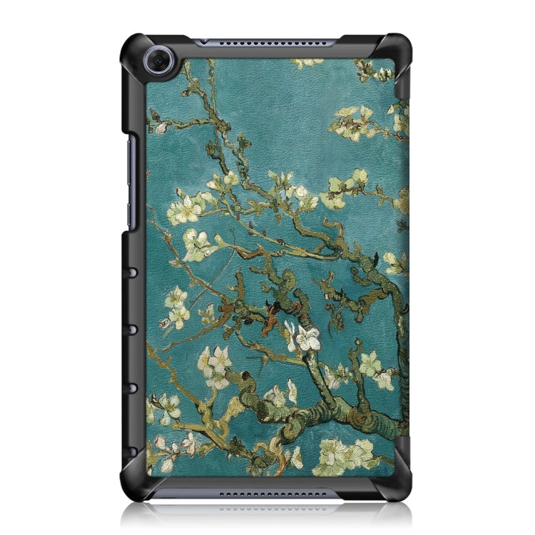Apricot Pattern Colored Drawing Horizontal Flip Leather Case for Huawei MediaPad M5 Lite 8.0 inch, with Three-folding Holder
