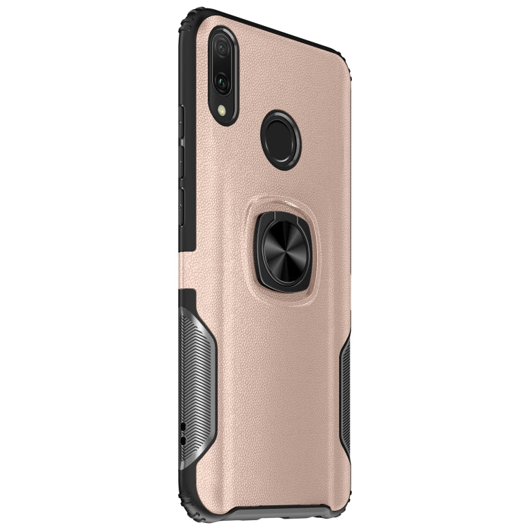 Shockproof Car Magnetic Case with 360 Degree Gold Armor Ring for Huawei Y9 (2019)