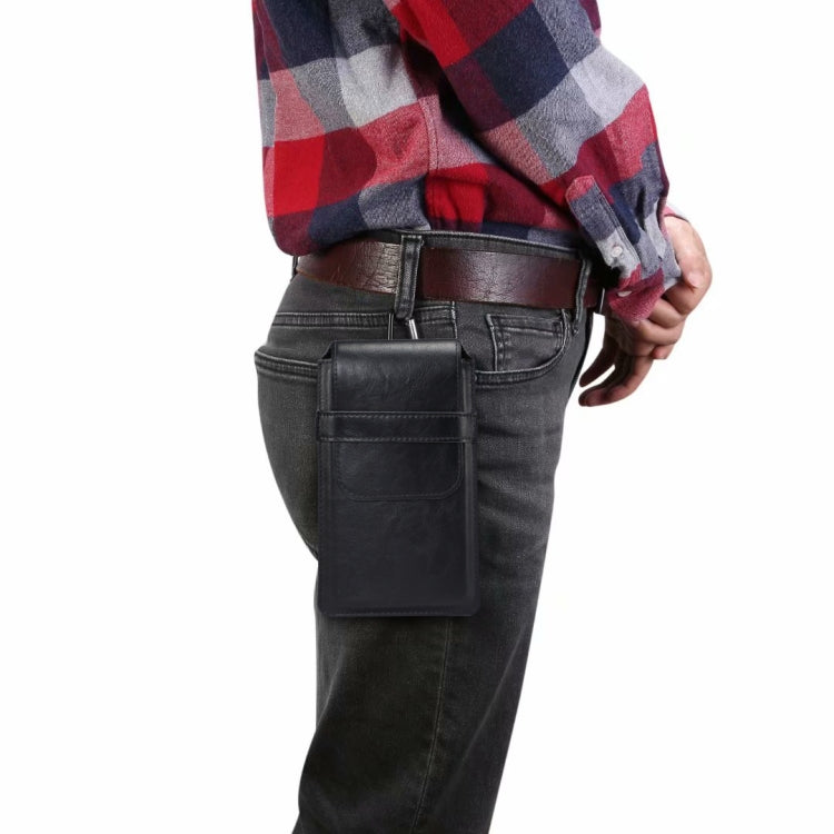 Men Lambskin Texture Multi-functional Universal Mobile Phone Waist Pack Leather Case for 7.2 Inch or Below Smartphones