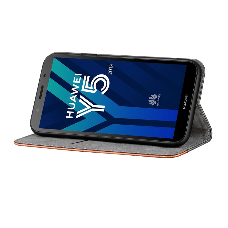 Business Solid Color Stitching Horizontal Flip Leather Case for Huawei Y5 Prime(2018), with Holder & Card Slots & Wallet & Lanyard