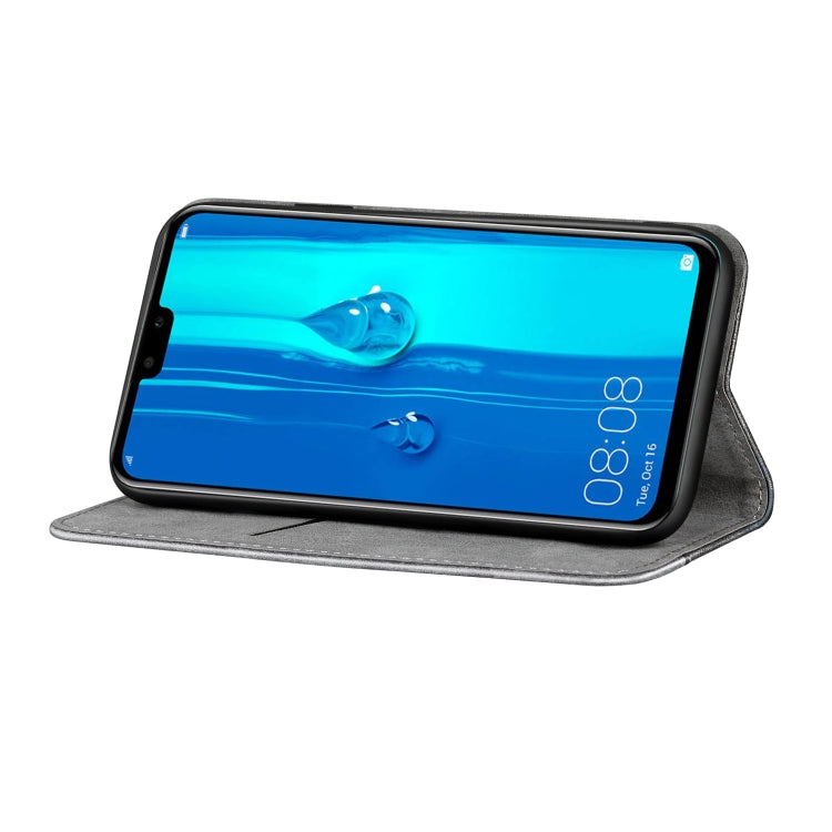 Business Solid Color Stitching Horizontal Flip Leather Case for Huawei Y9(2019), with Holder & Card Slots & Wallet & Lanyard