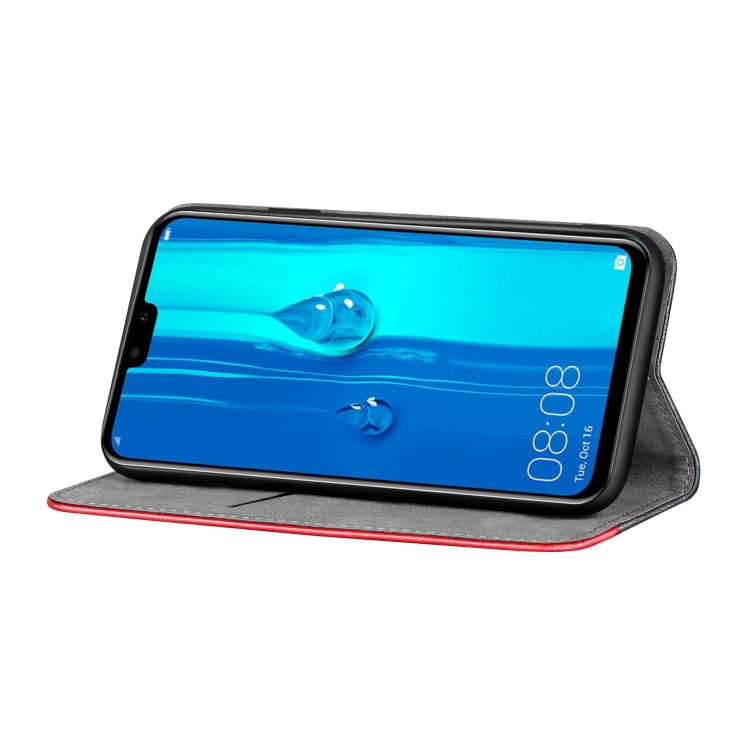 Business Solid Color Stitching Horizontal Flip Leather Case for Huawei Y9(2019), with Holder & Card Slots & Wallet & Lanyard