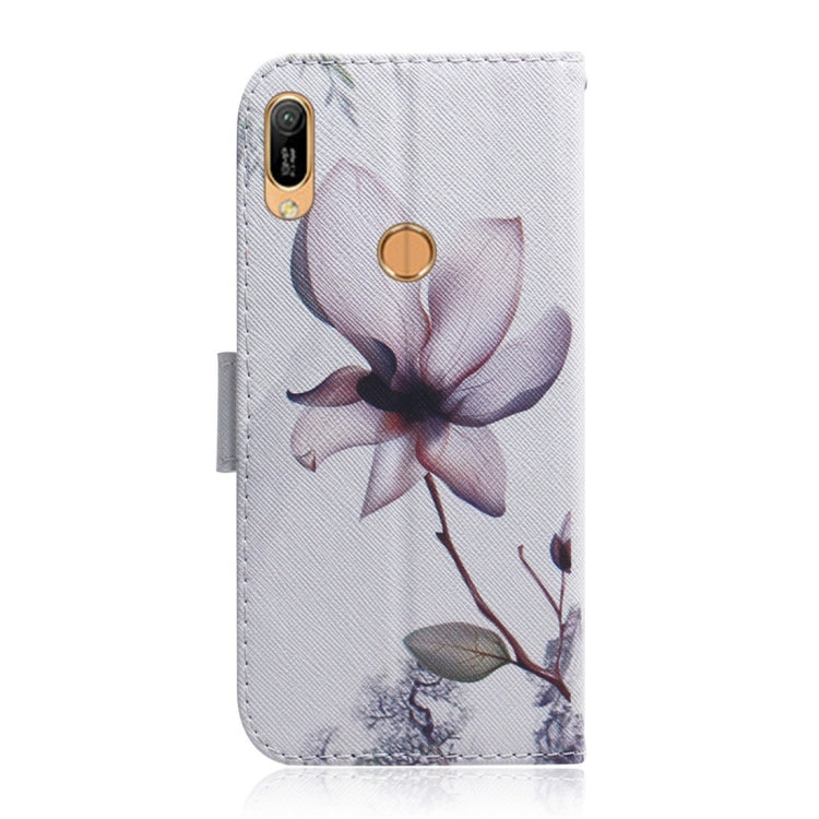 Magnolia Flower Pattern Coloured Drawing Horizontal Flip Leather Case for Huawei Y6 (2019), with Holder & Card Slots & Wallet