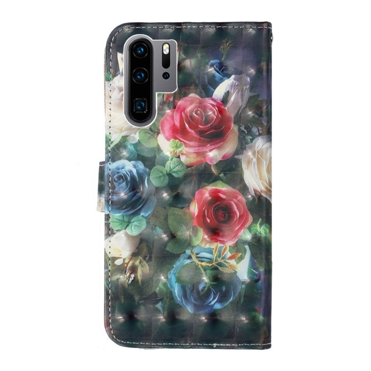 Rose Pattern Colored Drawing Horizontal Flip Leather Case for Huawei P30 Pro, with Holder & Card Slots & Wallet & Lanyard