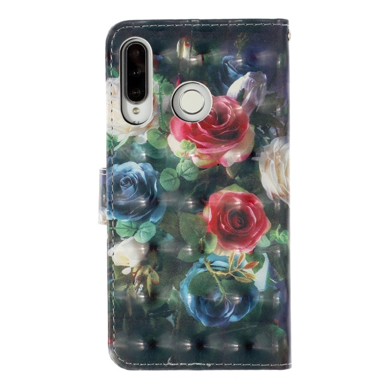 Rose Pattern Colored Drawing Horizontal Flip Leather Case for Huawei P30 Lite, with Holder & Card Slots & Wallet & Lanyard
