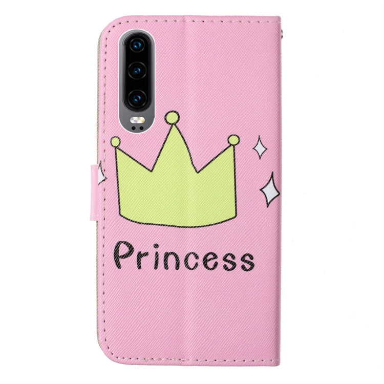 Crown Pattern Colored Drawing Horizontal Flip Leather Case for Huawei P30, with Holder & Card Slots & Wallet & Lanyard