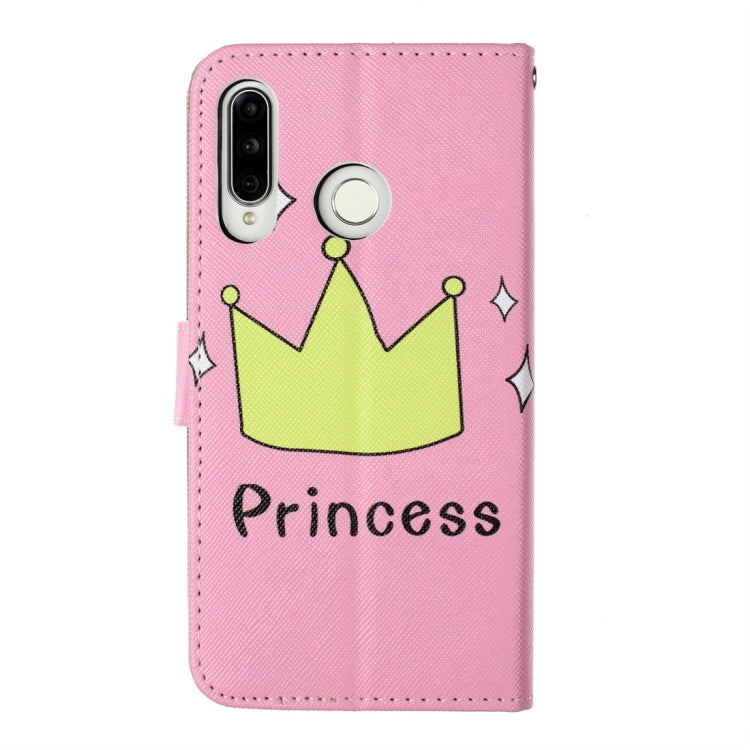 Crown Pattern Colored Drawing Horizontal Flip Leather Case for Huawei P30 Lite, with Holder & Card Slots & Wallet & Lanyard