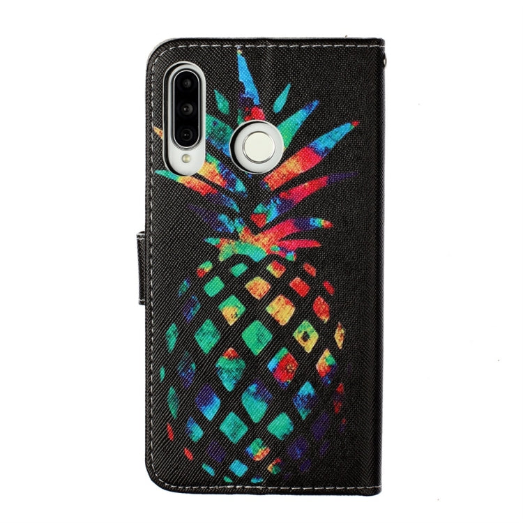 Colorful Pineapple Pattern Colored Drawing Horizontal Flip Leather Case for Huawei P30 Lite, with Holder & Card Slots & Wallet & Lanyard