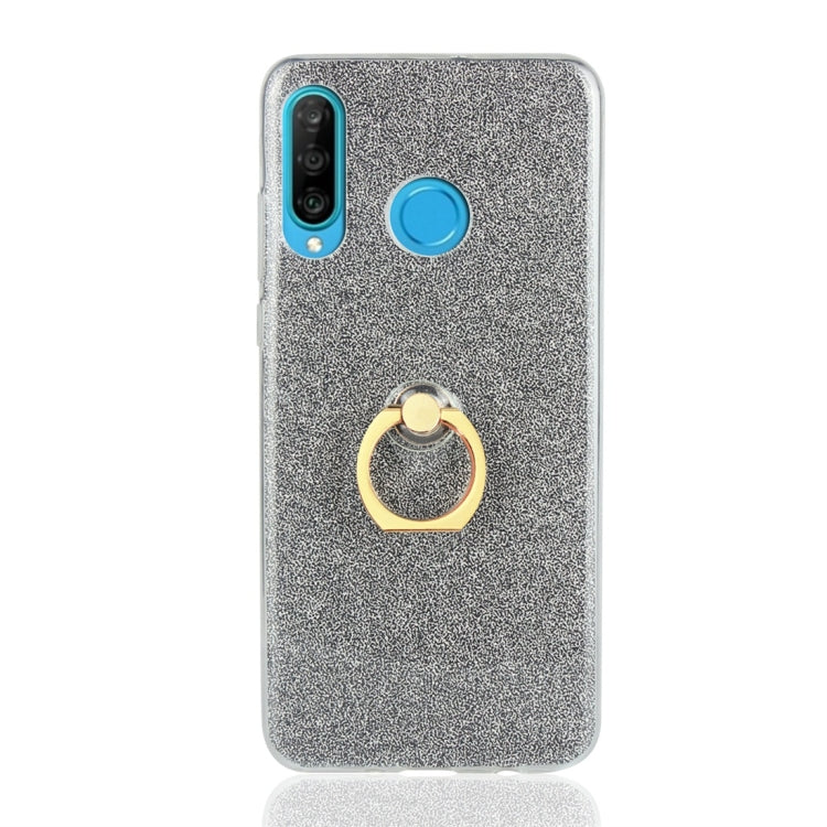 Glittery Powder Shockproof TPU Protective Case for Huawei P30 Lite, with 360 Degree Rotation Ring Holder