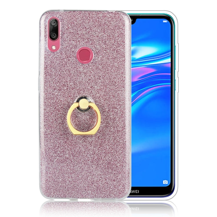 Glittery Powder Shockproof TPU Protective Case for Huawei Y7 (2019), with 360 Degree Rotation Ring Holder
