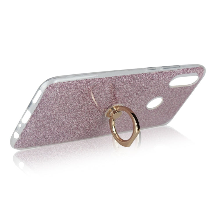 Glittery Powder Shockproof TPU Protective Case for Huawei Honor 10 Lite, with 360 Degree Rotation Ring Holder