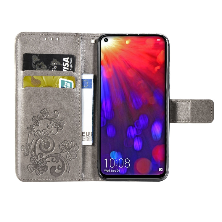 Lucky Clover Pressed Flowers Pattern Leather Case for Huawei V20, with Holder & Card Slots & Wallet & Hand Strap