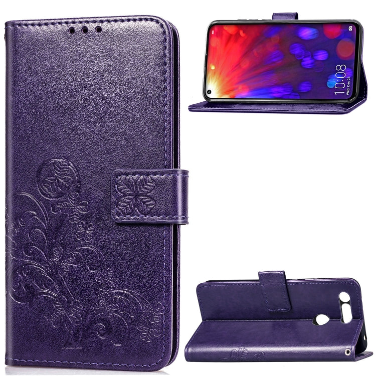 Lucky Clover Pressed Flowers Pattern Leather Case for Huawei V20, with Holder & Card Slots & Wallet & Hand Strap