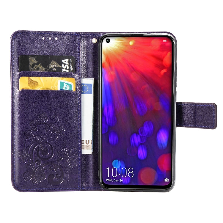 Lucky Clover Pressed Flowers Pattern Leather Case for Huawei V20, with Holder & Card Slots & Wallet & Hand Strap