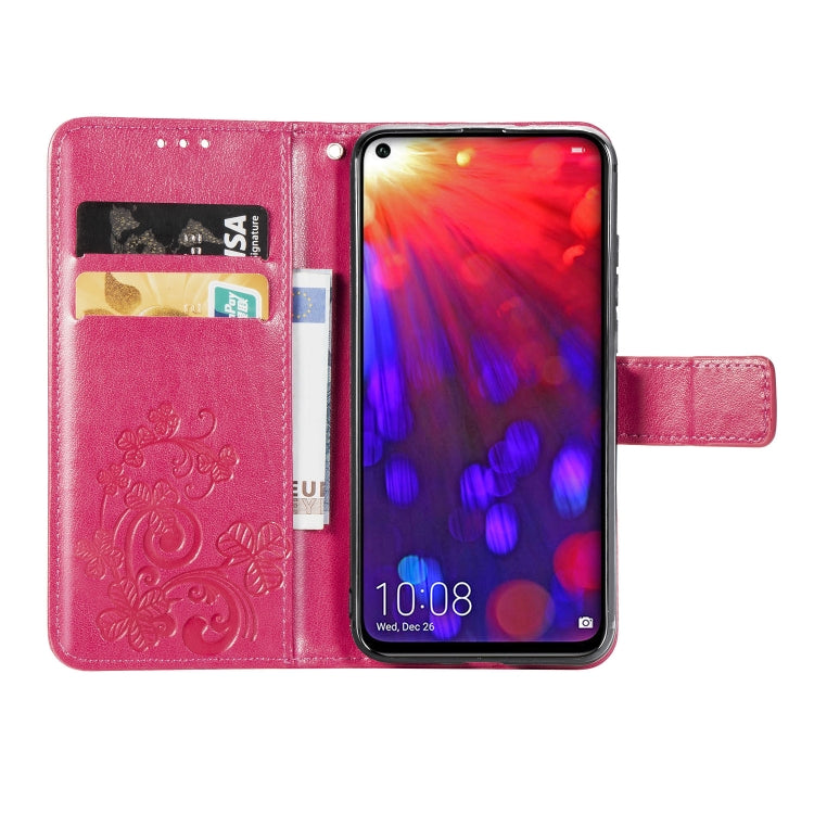 Lucky Clover Pressed Flowers Pattern Leather Case for Huawei V20, with Holder & Card Slots & Wallet & Hand Strap