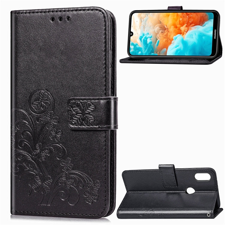 Lucky Clover Pressed Flowers Pattern Leather Case for Huawei Y6 2019, with Holder & Card Slots & Wallet & Hand Strap