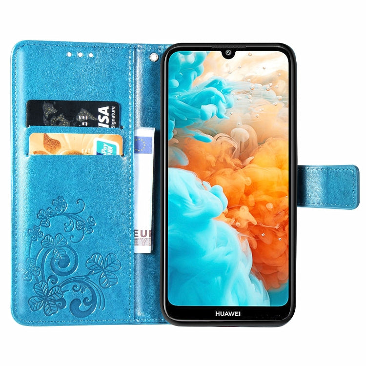 Lucky Clover Pressed Flowers Pattern Leather Case for Huawei Y6 2019, with Holder & Card Slots & Wallet & Hand Strap
