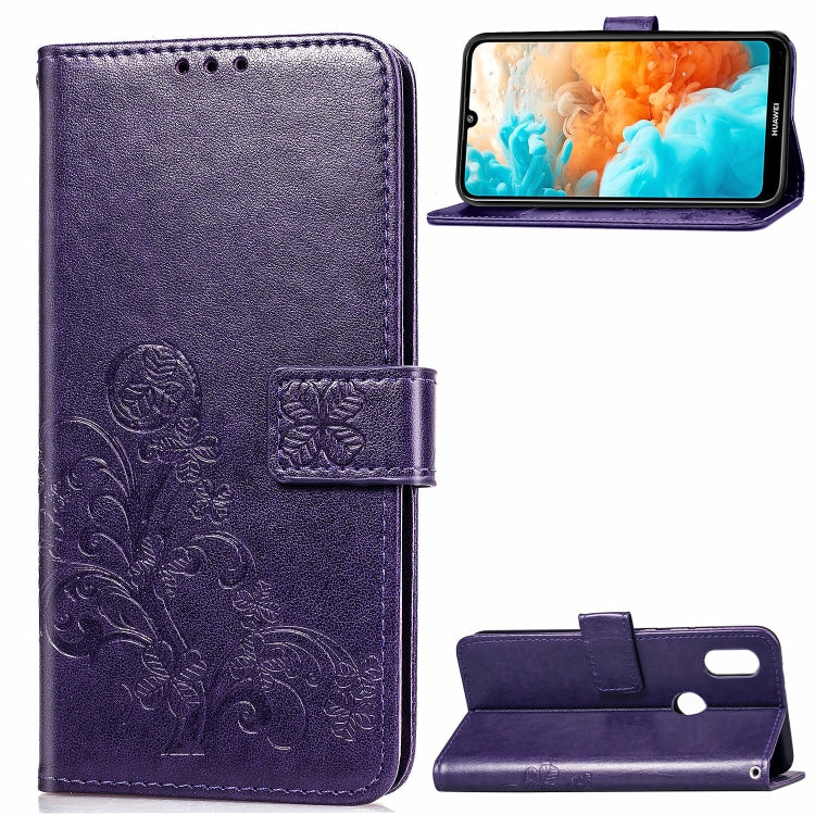 Lucky Clover Pressed Flowers Pattern Leather Case for Huawei Y6 2019, with Holder & Card Slots & Wallet & Hand Strap